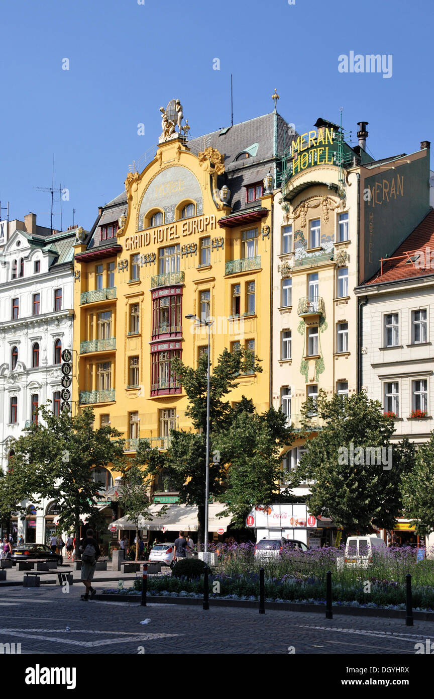 Meran Hotel, Grand Hotel Europa, Wenzelsplatz, Altstadt, Prag, Tschechische Republik, Europa Stockfoto