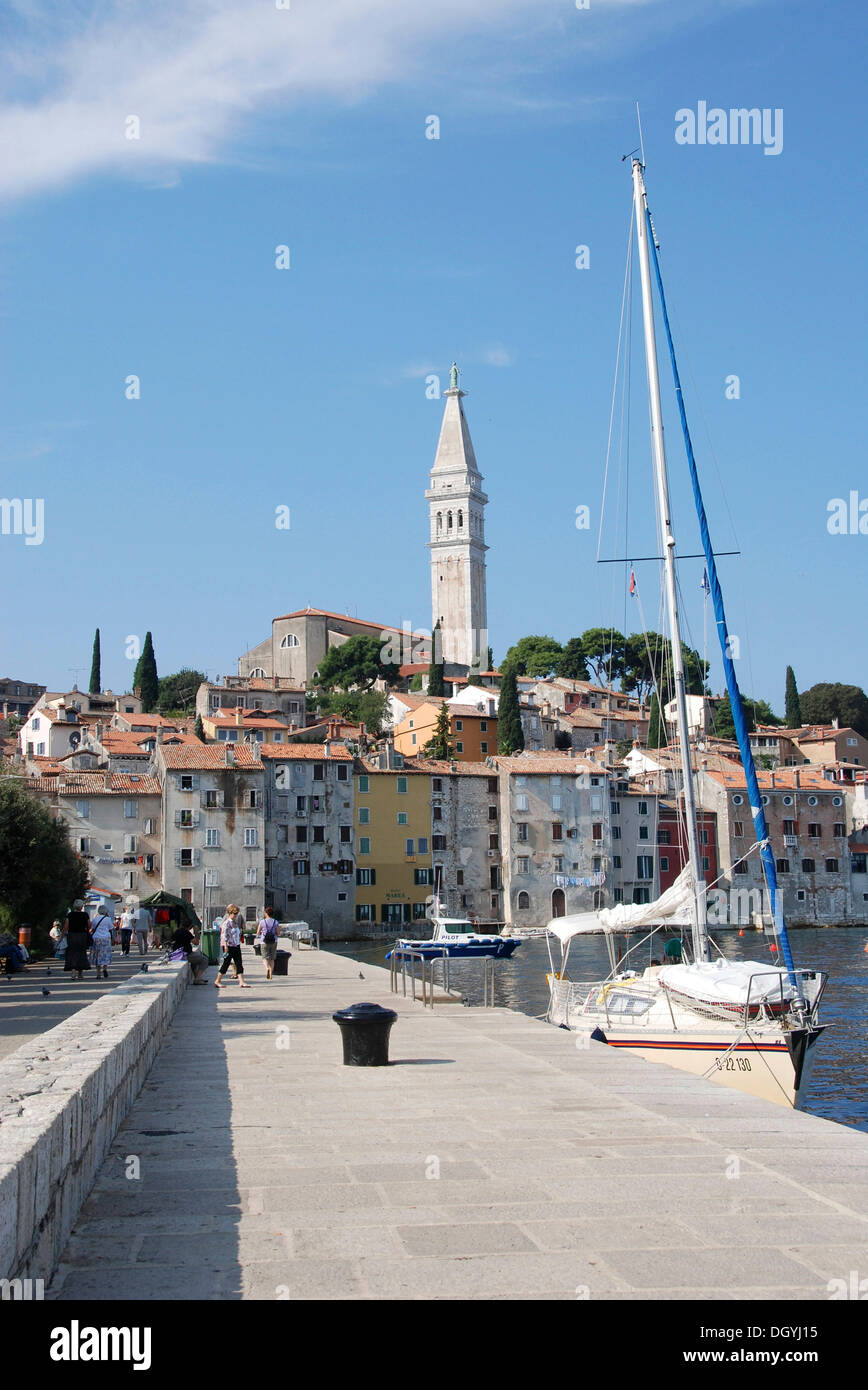 Blick auf die Stadt und die Promenade, Altstadt, Rovinj, Kroatien, Europa Stockfoto