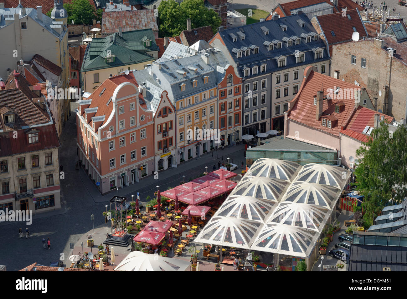 Reihe der Häuser von oben, Altstadt, Riga, Lettland, Europa Stockfoto