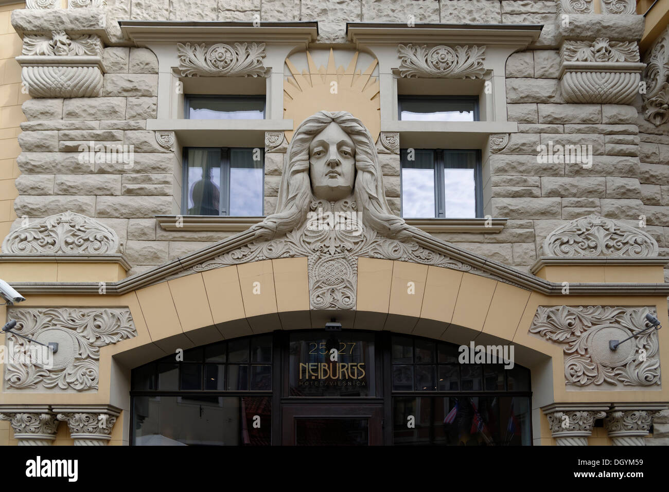 Jugendstilgebäude, neiburgs Hotel, jauniela iela 25, Altstadt, Riga, Lettland, Europa Stockfoto