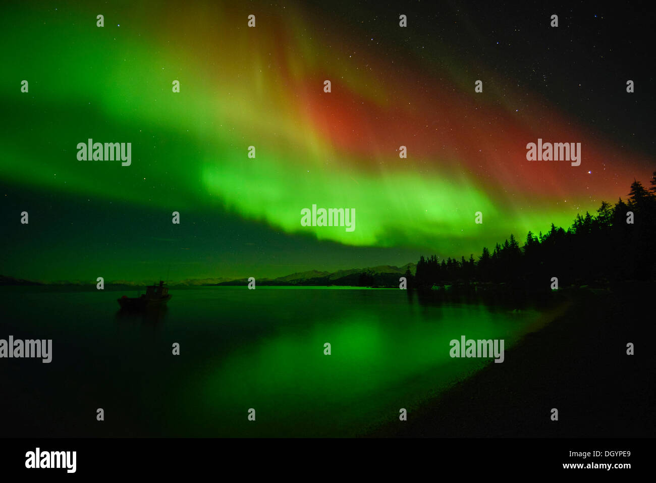 Nordlicht, Aurora Borealis, College Fjord, Prinz-William-Sund, Anchorage, Alaska, Vereinigte Staaten Stockfoto