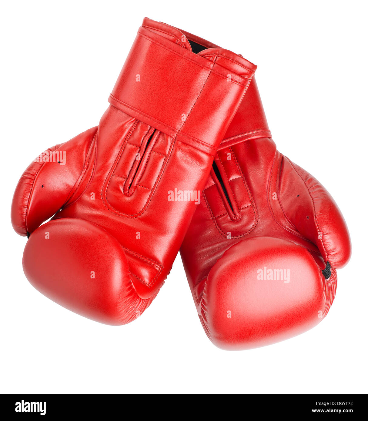 rotem Leder Boxhandschuhe isoliert auf weißem Hintergrund Stockfoto