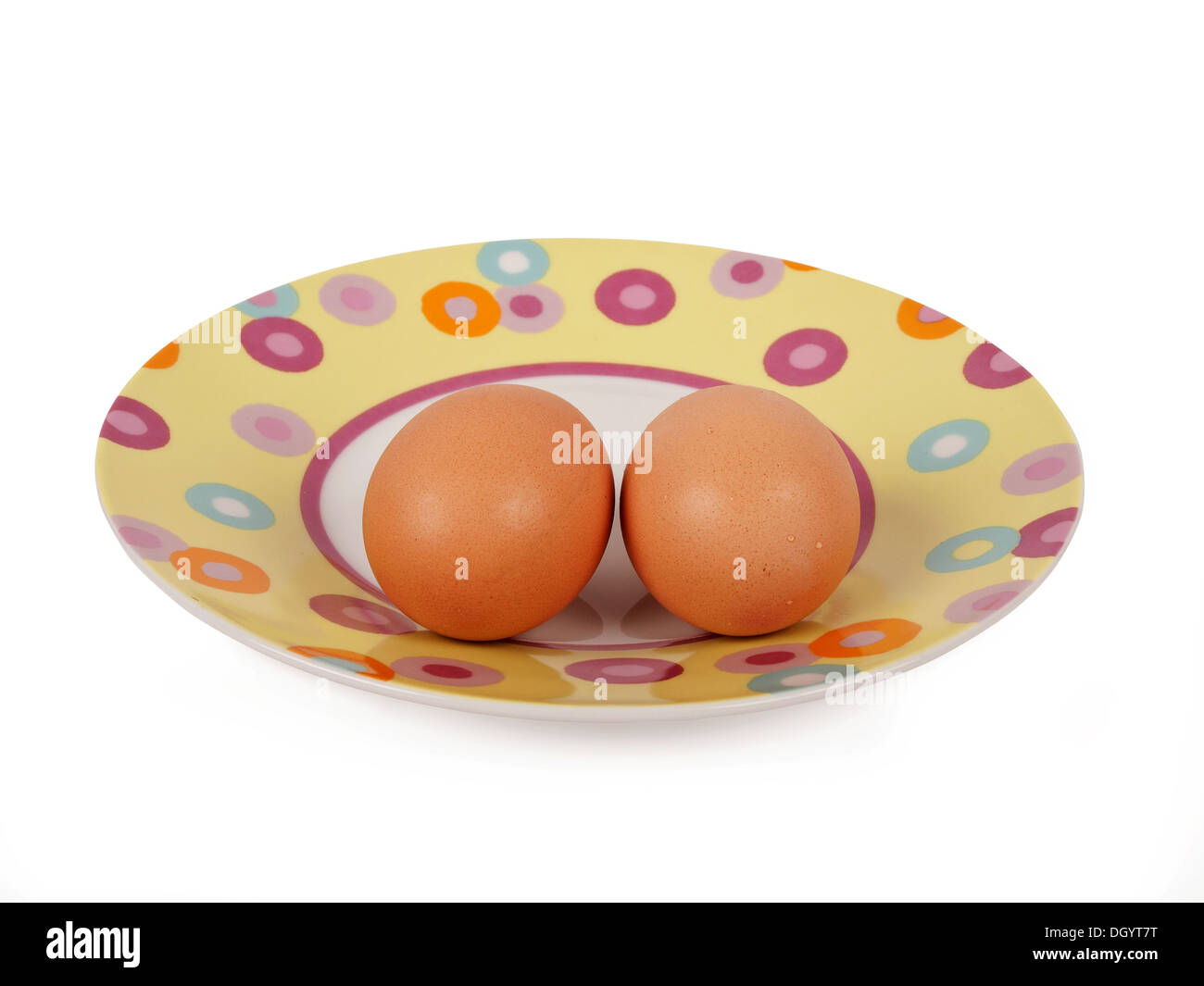 zwei gekochten Eiern auf Küche Teller Stockfoto