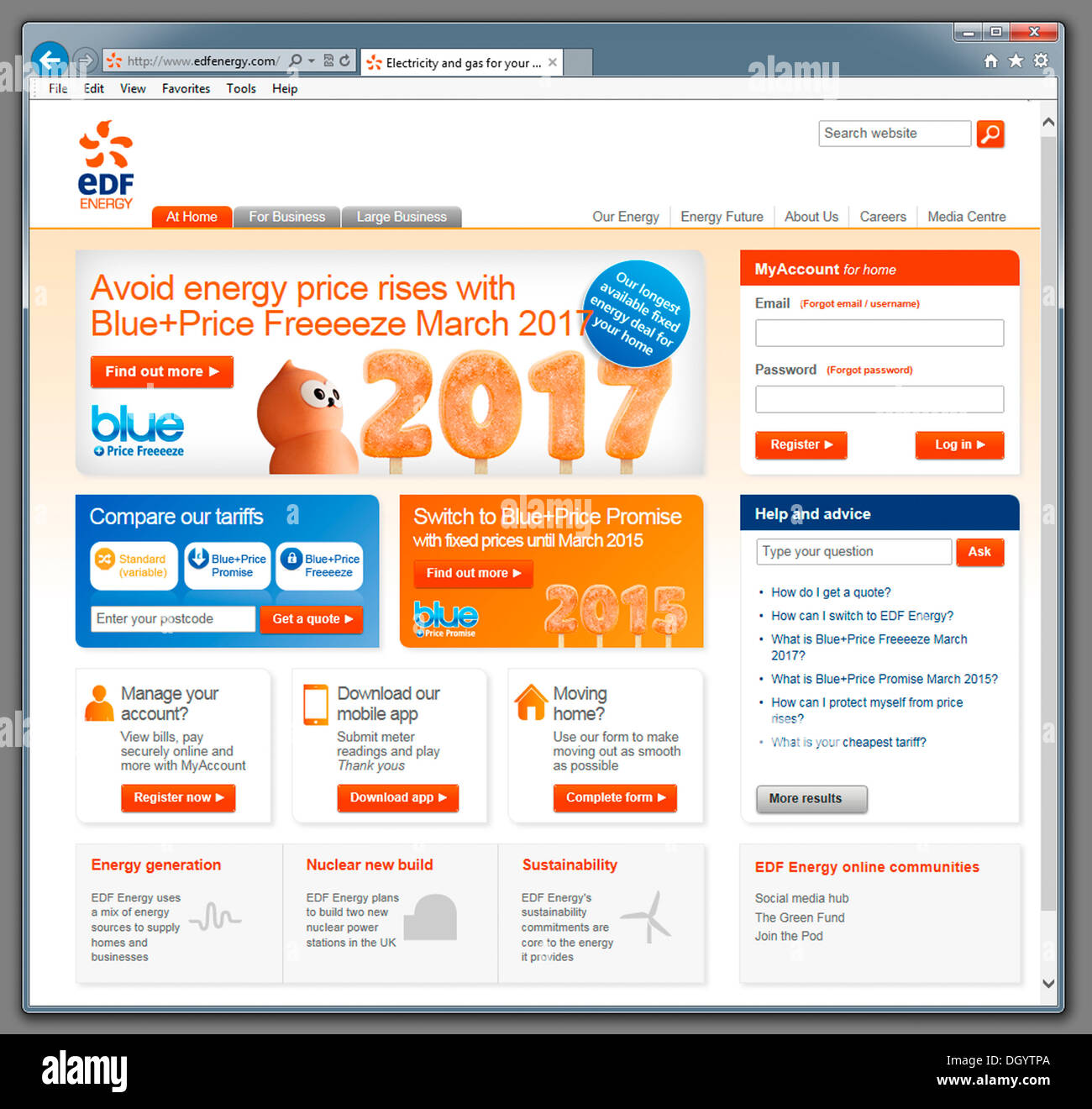 EDF Energie, Gas und Strom-Anbieter-Website. Stockfoto