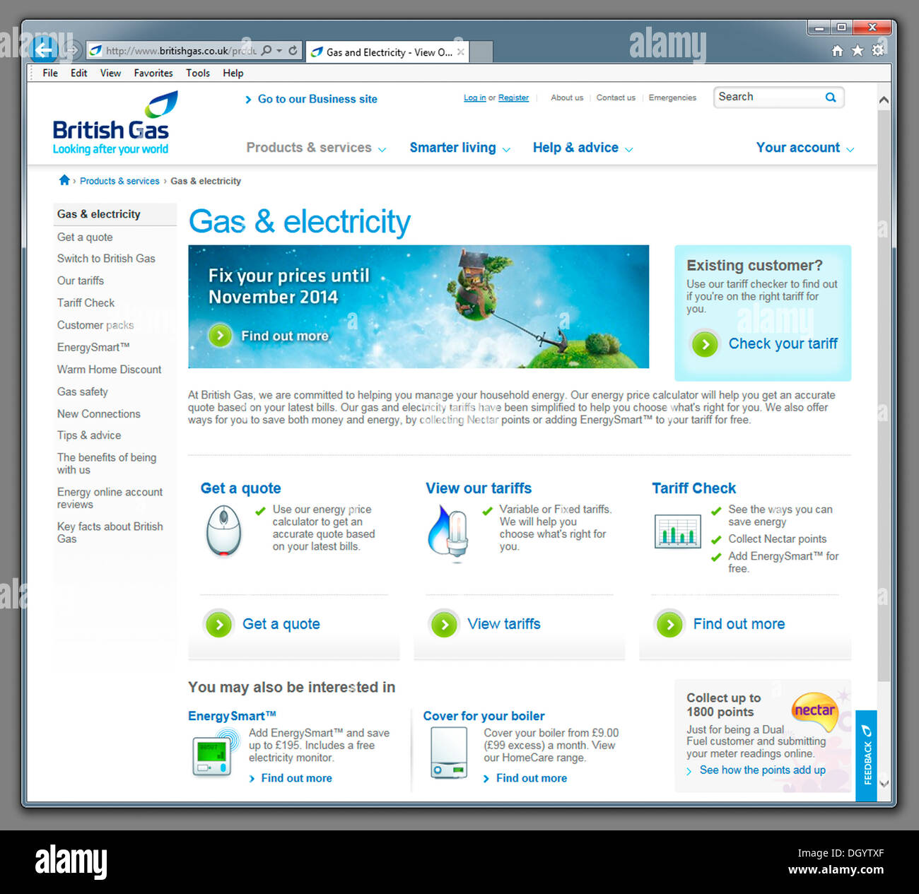 British Gas, Energie-Anbieter-Website. Stockfoto