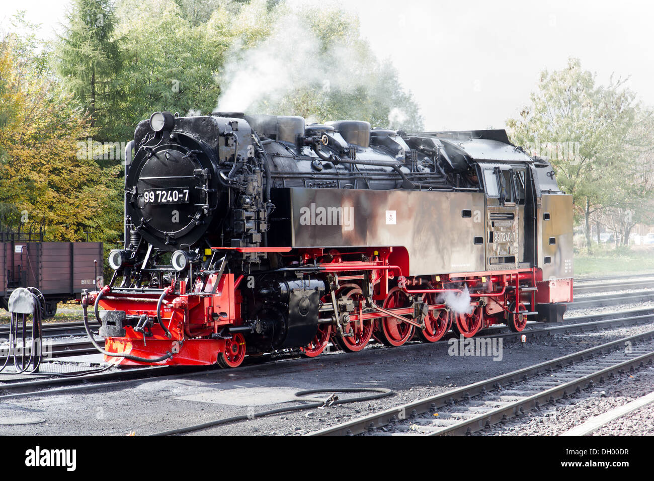 Dampflok auf Harz-Mountain Railway in Gernrode, Deutschland Stockfoto