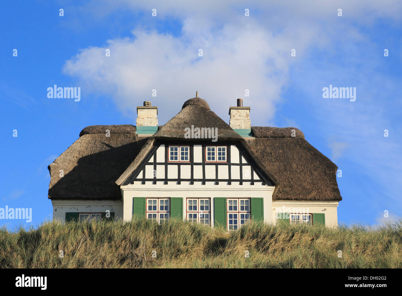 Reetgedeckten Haus auf den Klippen von Lökken, Nord-Jütland, Dänemark, Europa Stockfoto