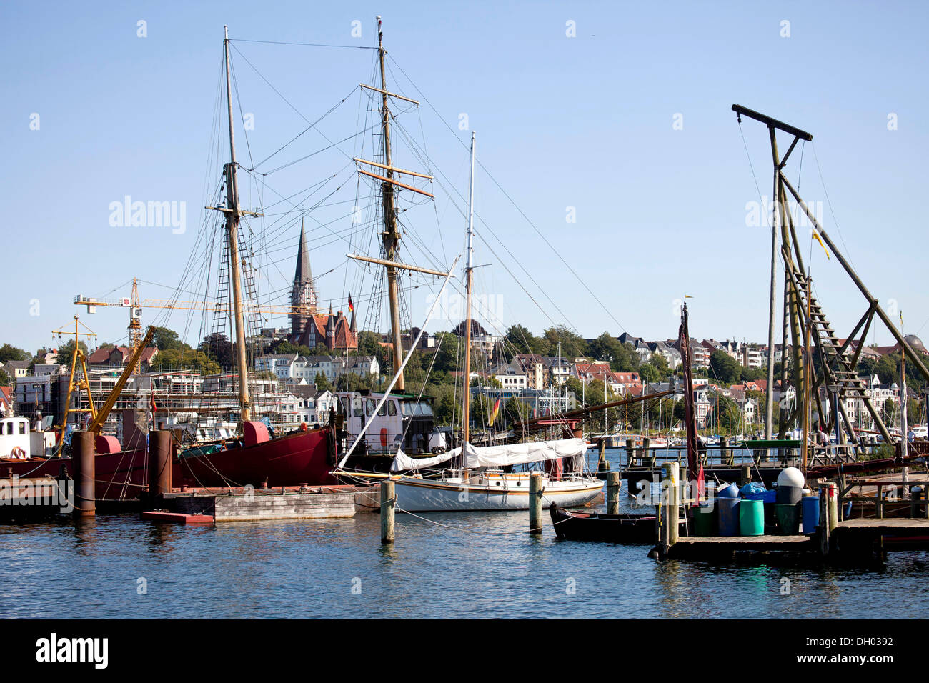 Historische Schiffe im Museumshafen oder im historischen Hafen Flensburg, Schleswig-Holstein Stockfoto