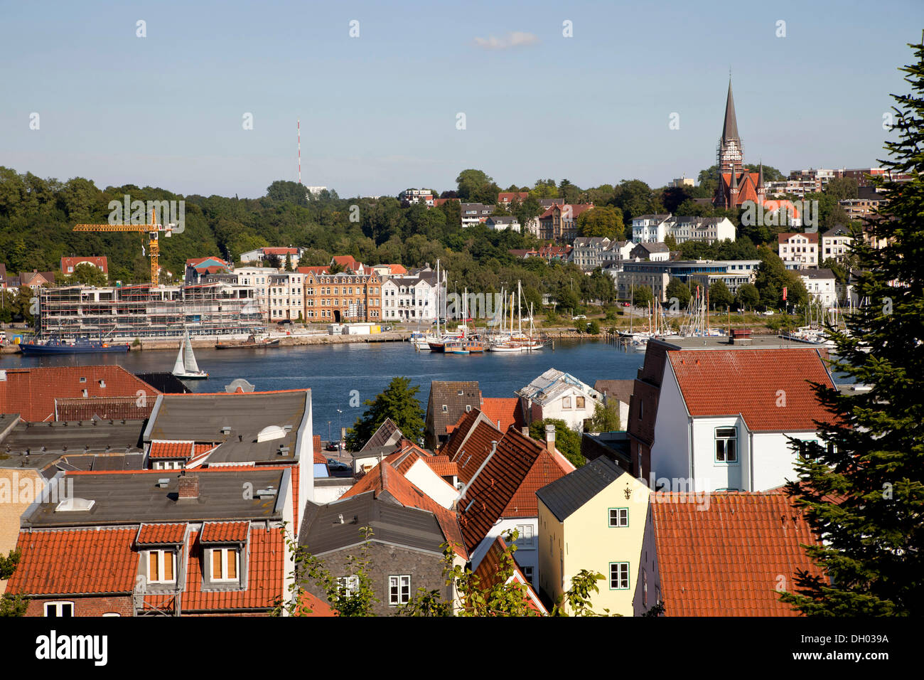 Dächer von Flensburg am Fluss Schlei, Schleswig-Holstein Stockfoto