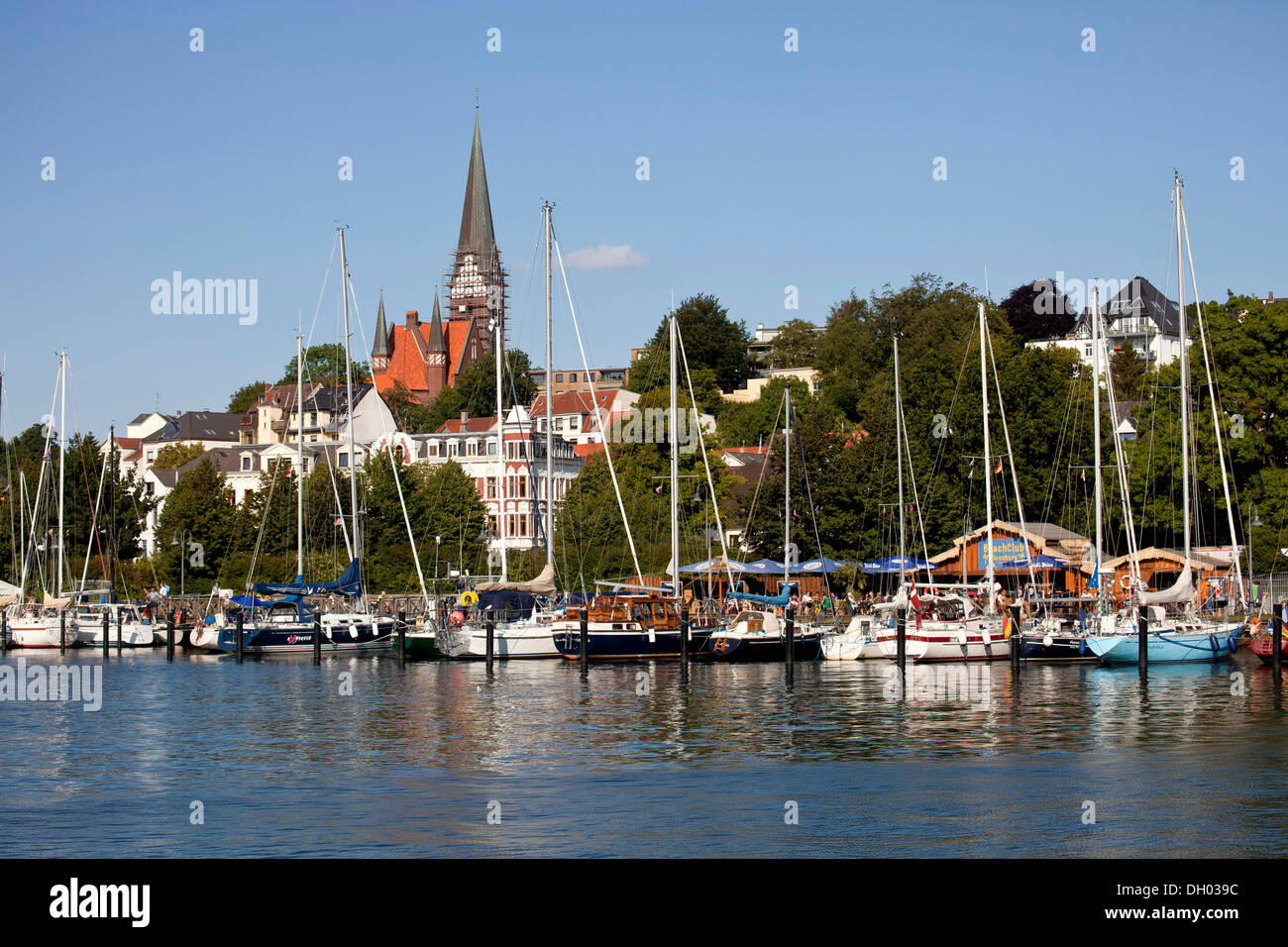 Marina am Fluss Schlei in Flensburg, Schleswig-Holstein Stockfoto