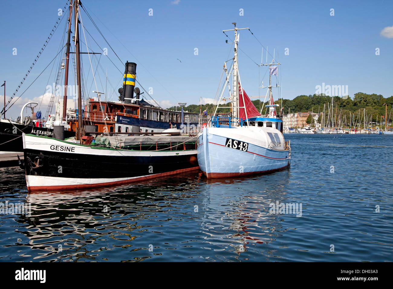 Motor Frachtschiff, Gesine, in der historischen Hafen Flensburg, Schleswig-Holstein Stockfoto