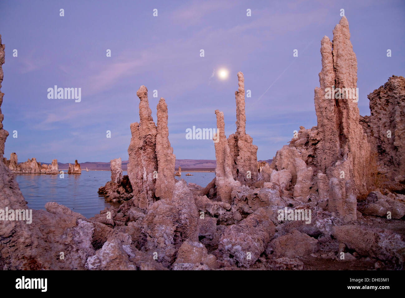 Kalktuff-Formationen am Mono Lake, einem flachen Natron-See, Mono Lake, Mono County, California, Vereinigte Staaten von Amerika Stockfoto