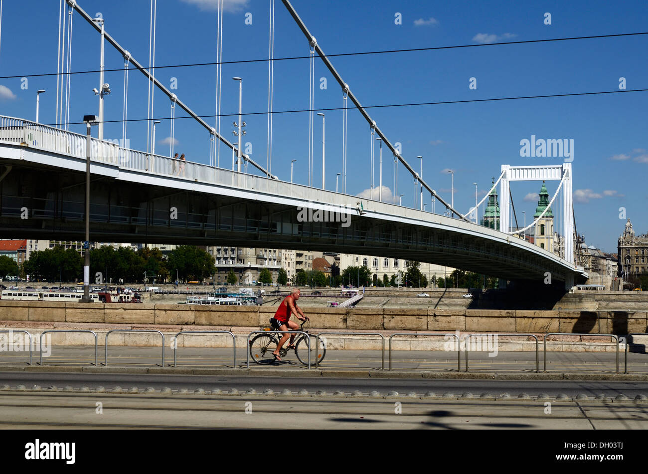 Budapest Ungarn Elisabethbrücke mit Bike Person im Vordergrund Stockfoto