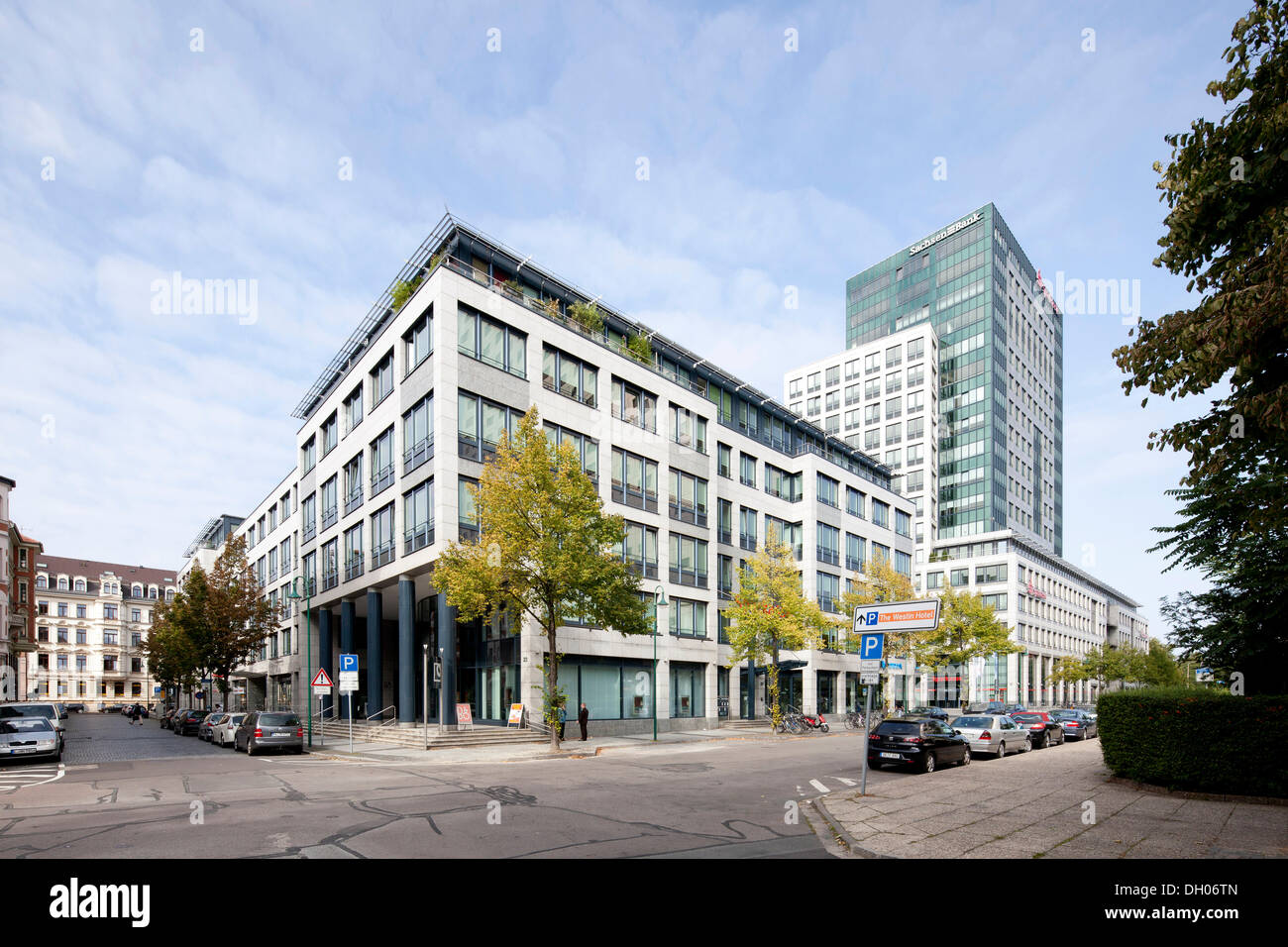 Loehrs Carré-Service-Center, Sparkasse Leipzig Sparkasse, Landesbank Sachsen regionale staatliche Bank, Leipzig, PublicGround Stockfoto