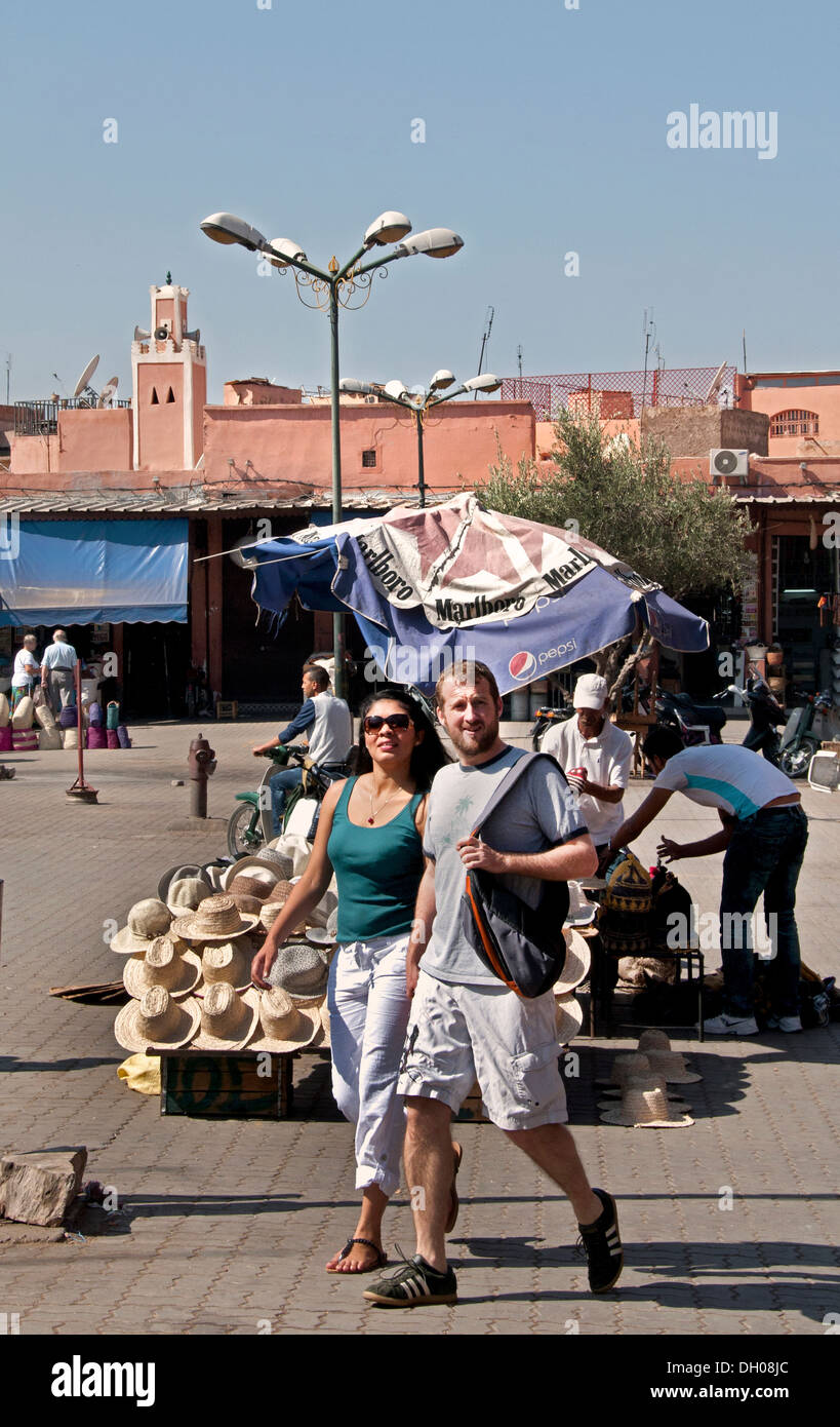 Jamaa el Fna ist ein Quadrat und Marktplatz in Marrakeschs Medina (Altstadt) Quartal Marokko Stockfoto