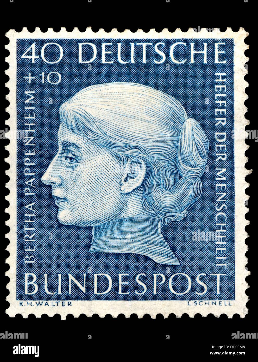 Porträt von Bertha Pappenheim (1859-1936: österreichisch-jüdischen Feminist, sozialen Pionier) auf Deutsche Briefmarke. Stockfoto