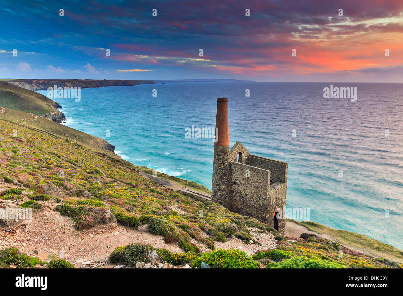 Wheal Coates; Sonnenuntergang; St Agnes; Cornwall; UK Stockfoto