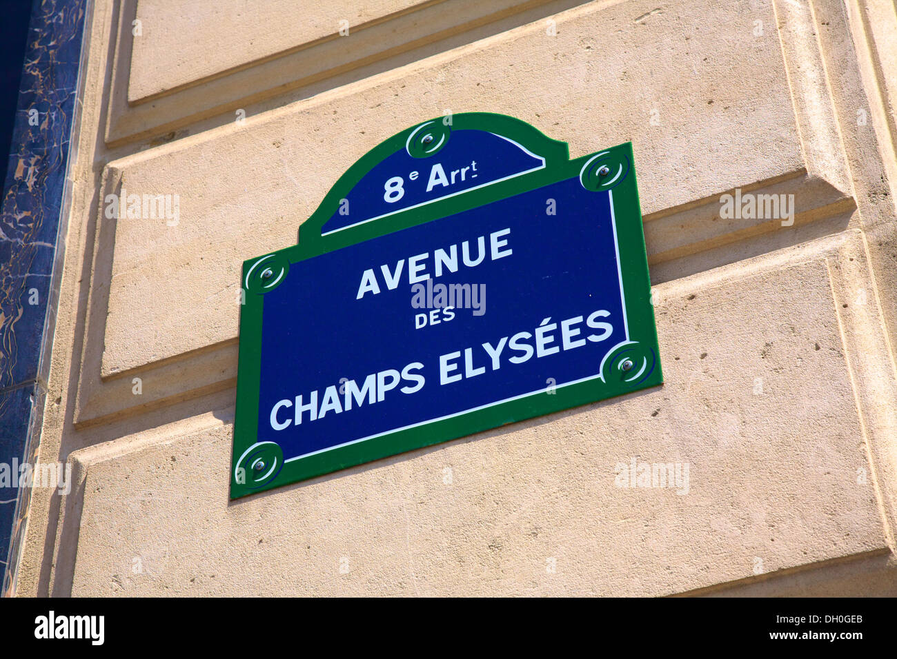 Paris-Straßenschild, Avenue Champs-Elysées, 8. Arrondissement, Paris, Frankreich Stockfoto