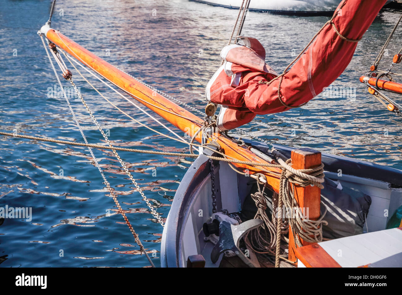 Bugspriet von einem alten Segelschiff in Nyhavn in Kopenhagen, Dänemark Stockfoto
