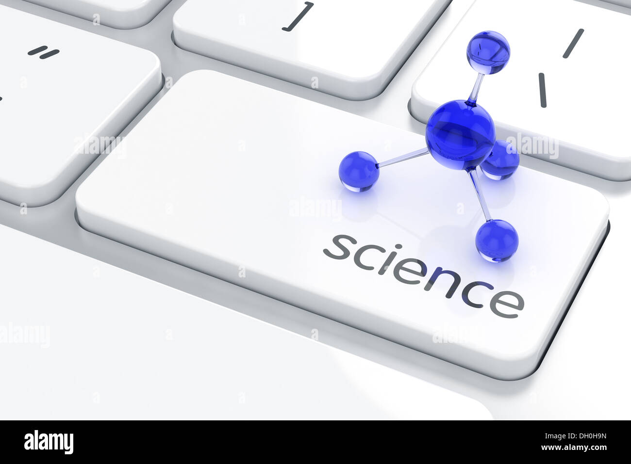 Blau-Molekül auf der Computertastatur. Wissenschaft-Konzept Stockfoto