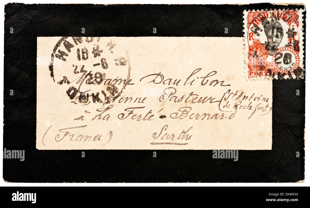 1928-Hanoi, Indo-China-Trauer-Umschlag an Frankreich gerichtet. Stockfoto