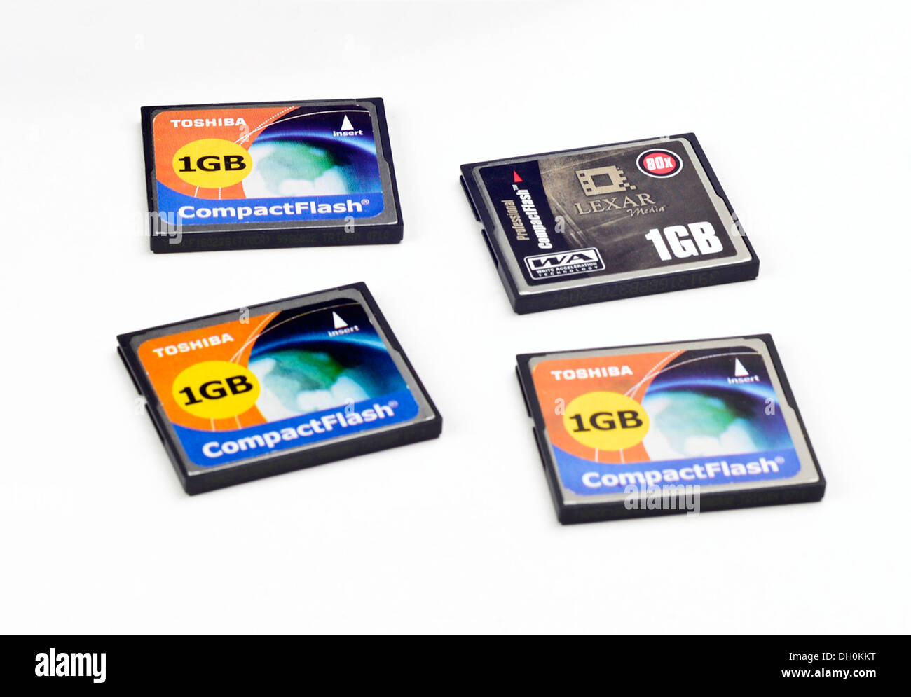 vier compact Flash-Speicherkarten Stockfoto