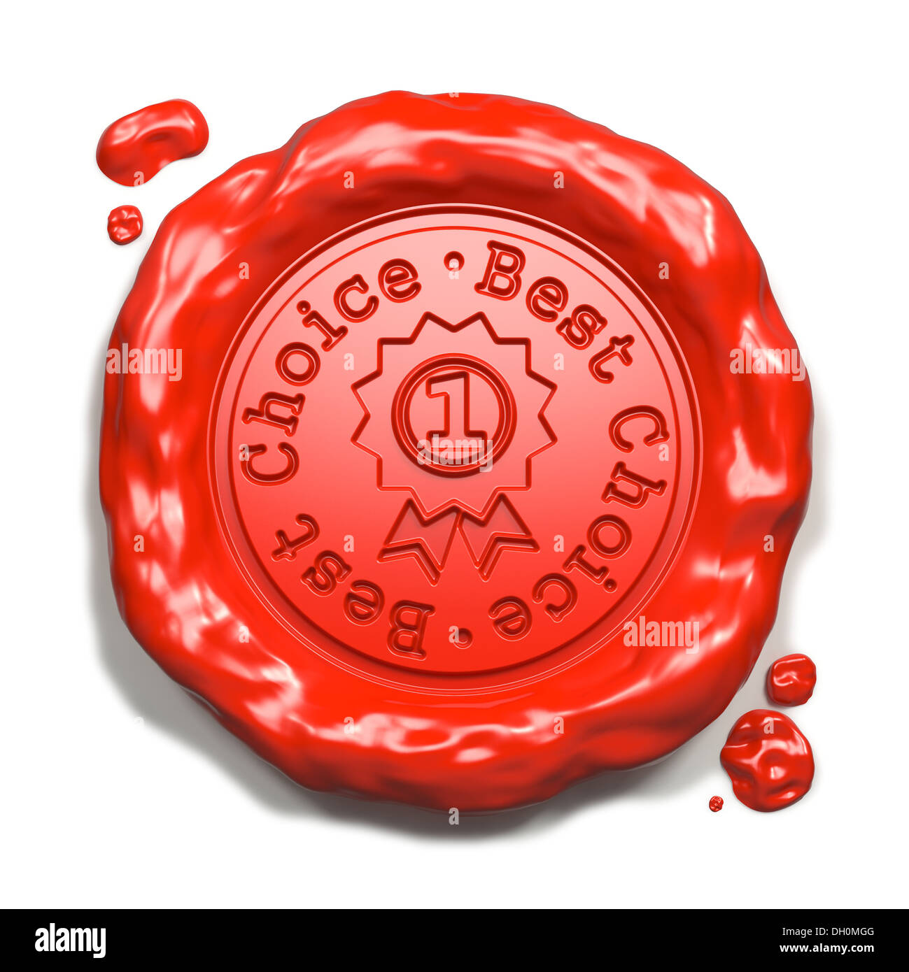 Beste Wahl - Stempel auf Siegel aus rotem Wachs. Stockfoto