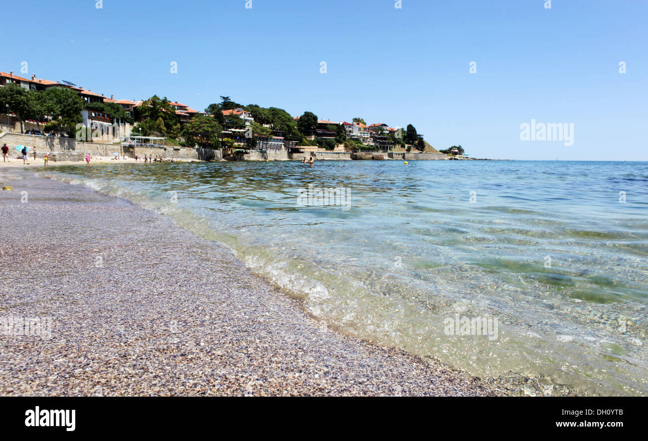 Ansicht der Stadt alt Nessebar und Meer, Bulgarien Stockfoto