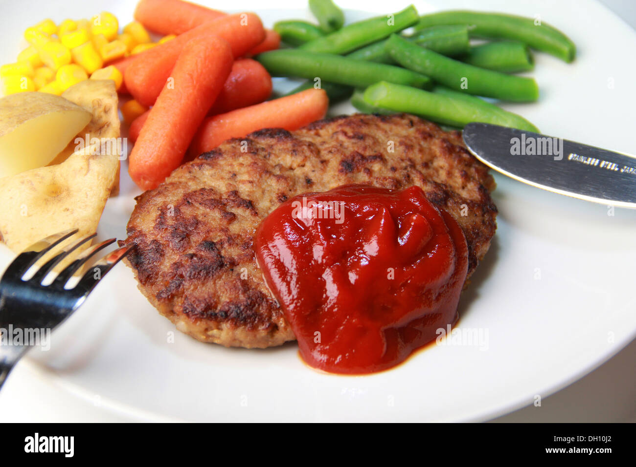 Platte des Hamburger steak Stockfoto