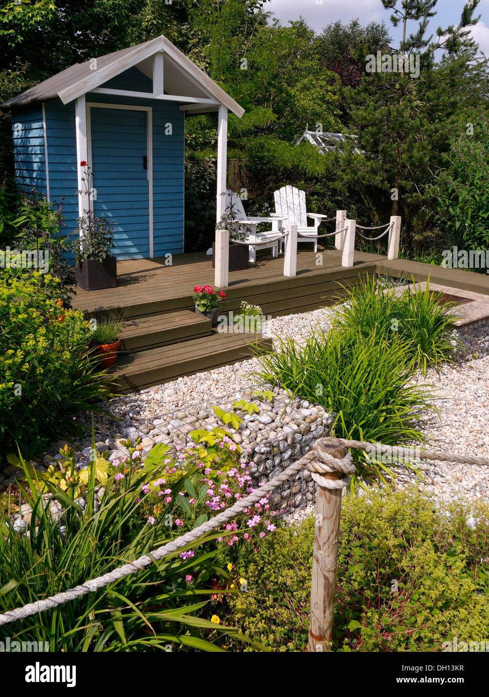 Sonnigen Strand / Meer Themengarten, Barnsdale Gärten, Oakham, Rutland, England, UK. Stockfoto