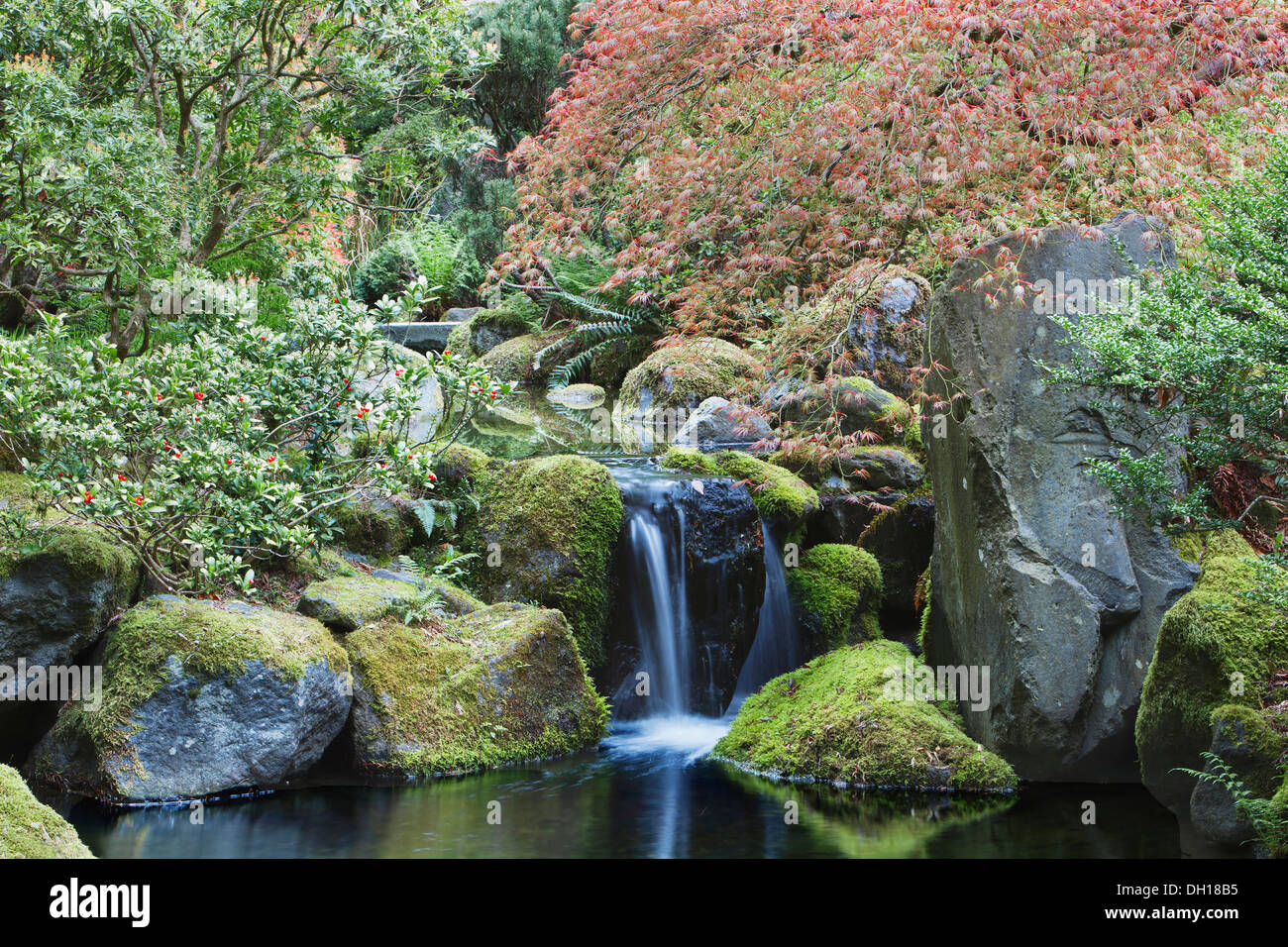 Wasserfall und noch Pool, Portland, Oregon, Vereinigte Staaten von Amerika Stockfoto