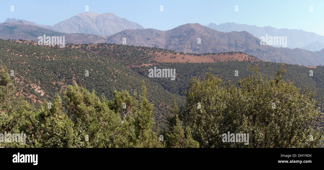 Schuss im hohen Atlas-Gebirge unterwegs auf den Tizi n' Test-Pass, Marokko, Nordafrika Stockfoto