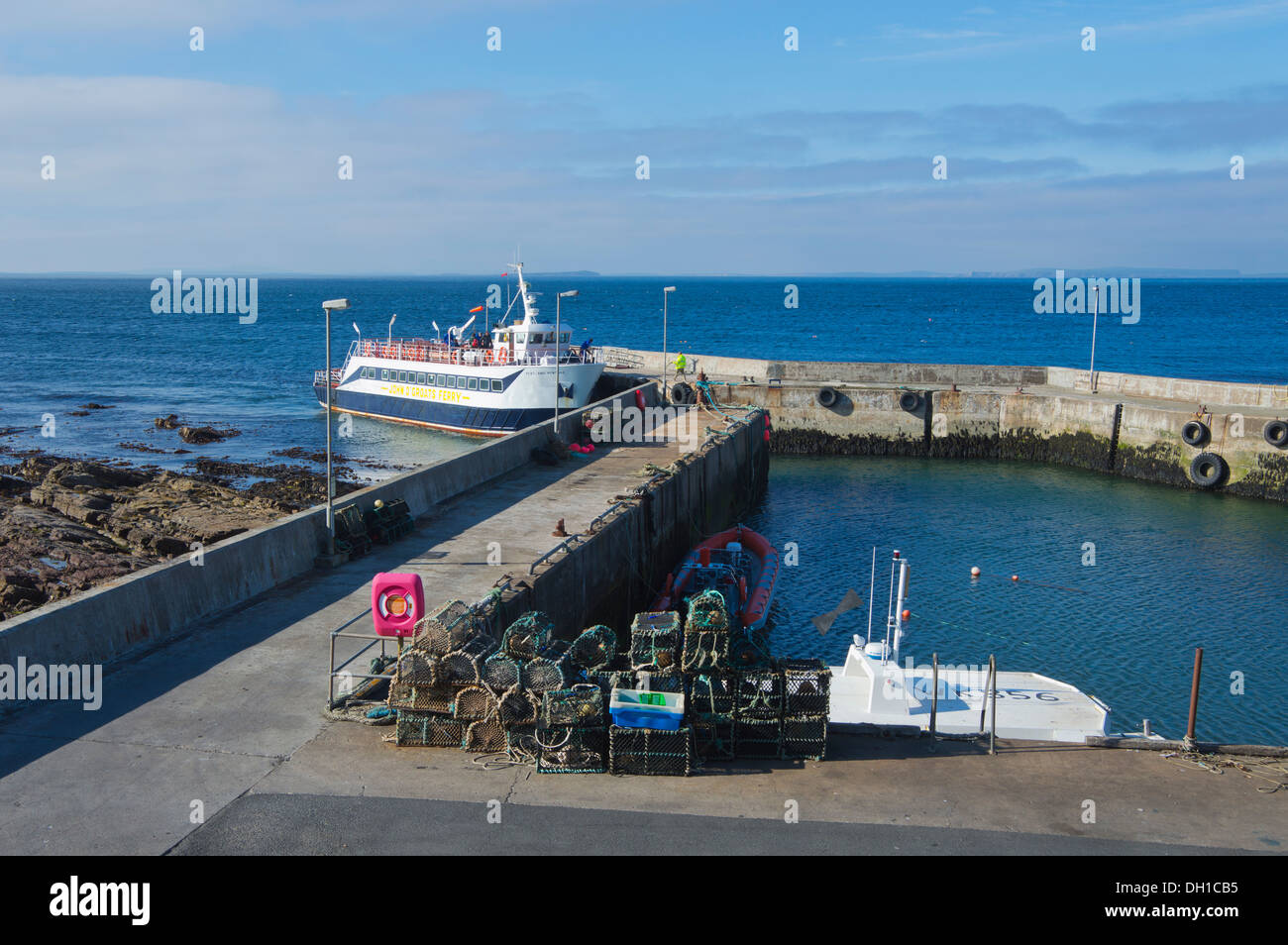 John O Groats Hafen, Pentland Venture Orkney-Fähre, Küste, Highland Region, Schottland, Vereinigtes Königreich Stockfoto