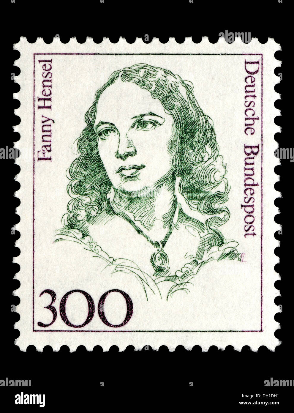 Portrait von Fanny Hensel (1805-1847: deutscher Pianist und Komponist, Schwester von Felix Mendelssohn) auf Deutsche Briefmarke. Stockfoto