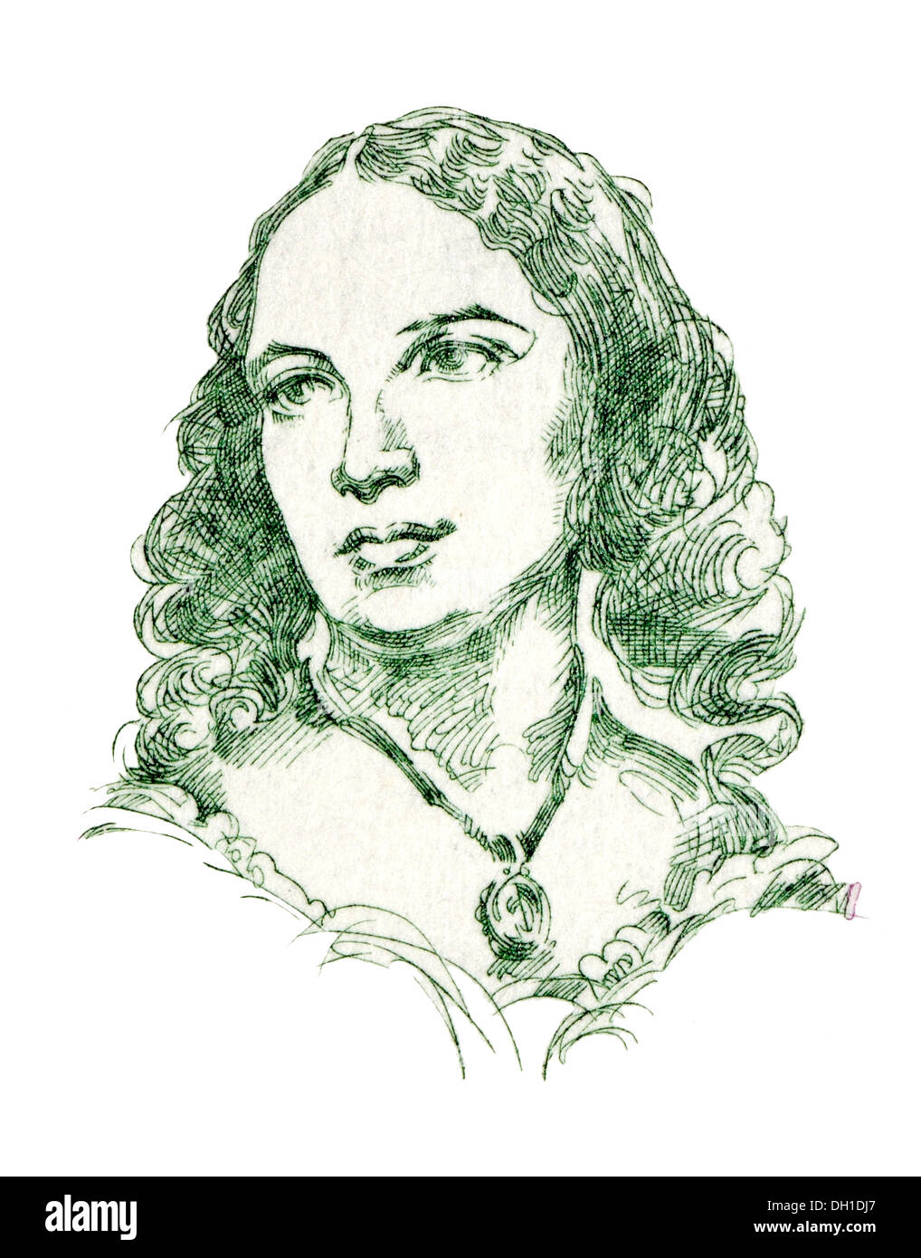 Portrait von Fanny Hensel (1805-1847: deutscher Pianist und Komponist, Schwester von Felix Mendelssohn) vom deutschen Briefmarke. Stockfoto