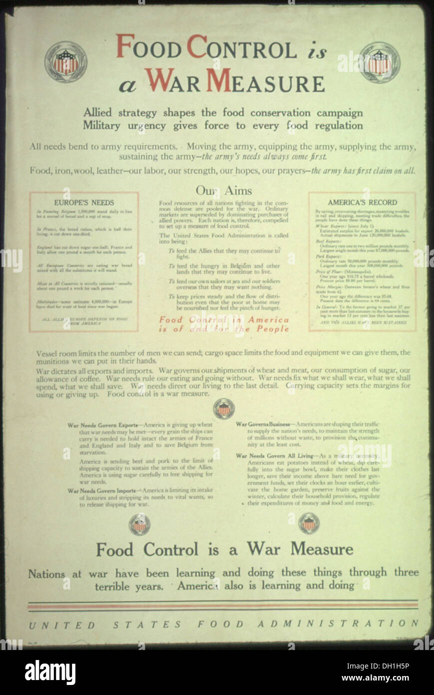 Lebensmittelkontrolle ist ein Krieg Maß... Nationen im Krieg wurden lernen und durch drei schrecklichen Jahre tun. Amerika auch 512509 Stockfoto