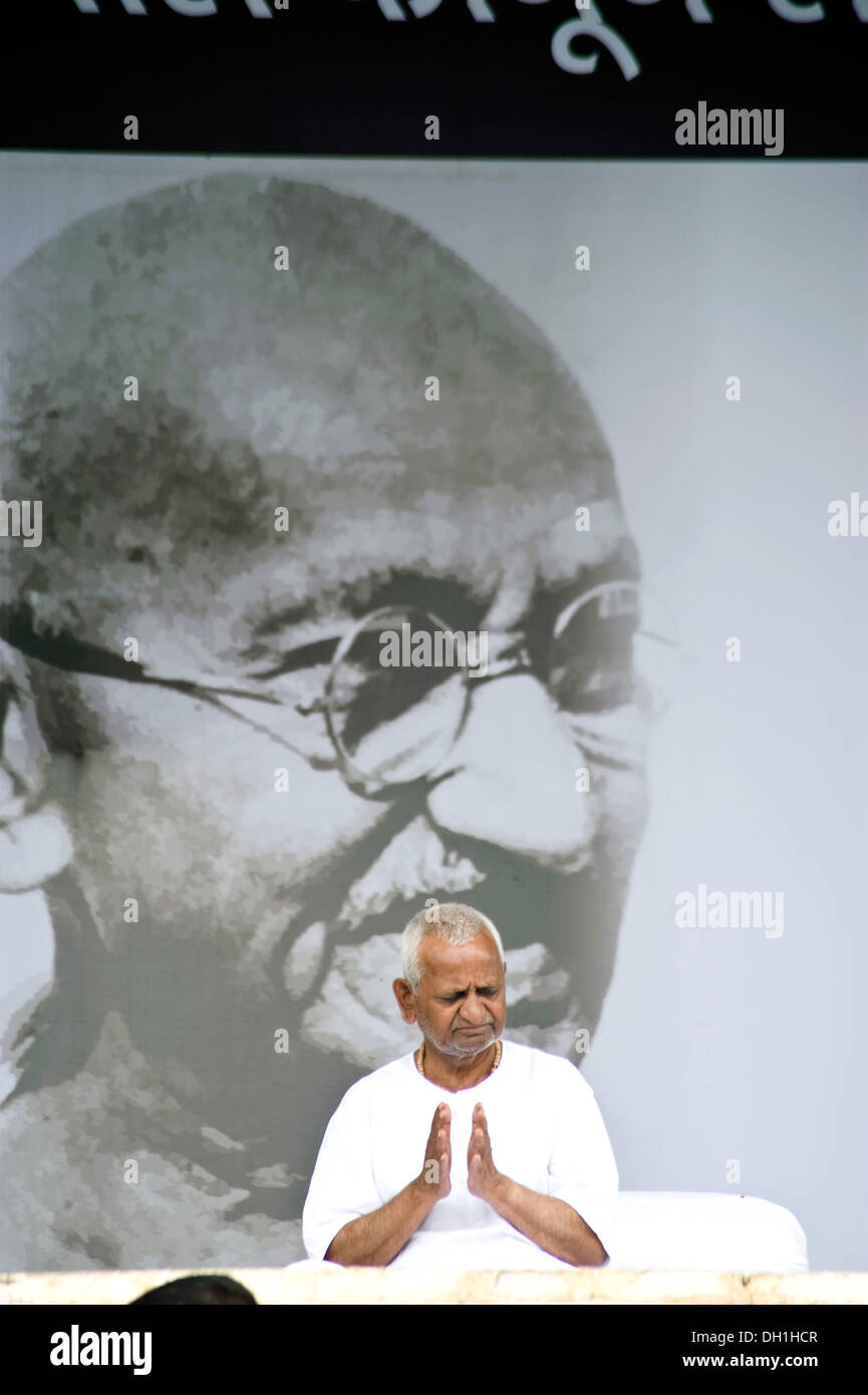 Anna Hazare schnell bei Ramlila Maidan New Delhi Indien Asien Stockfoto