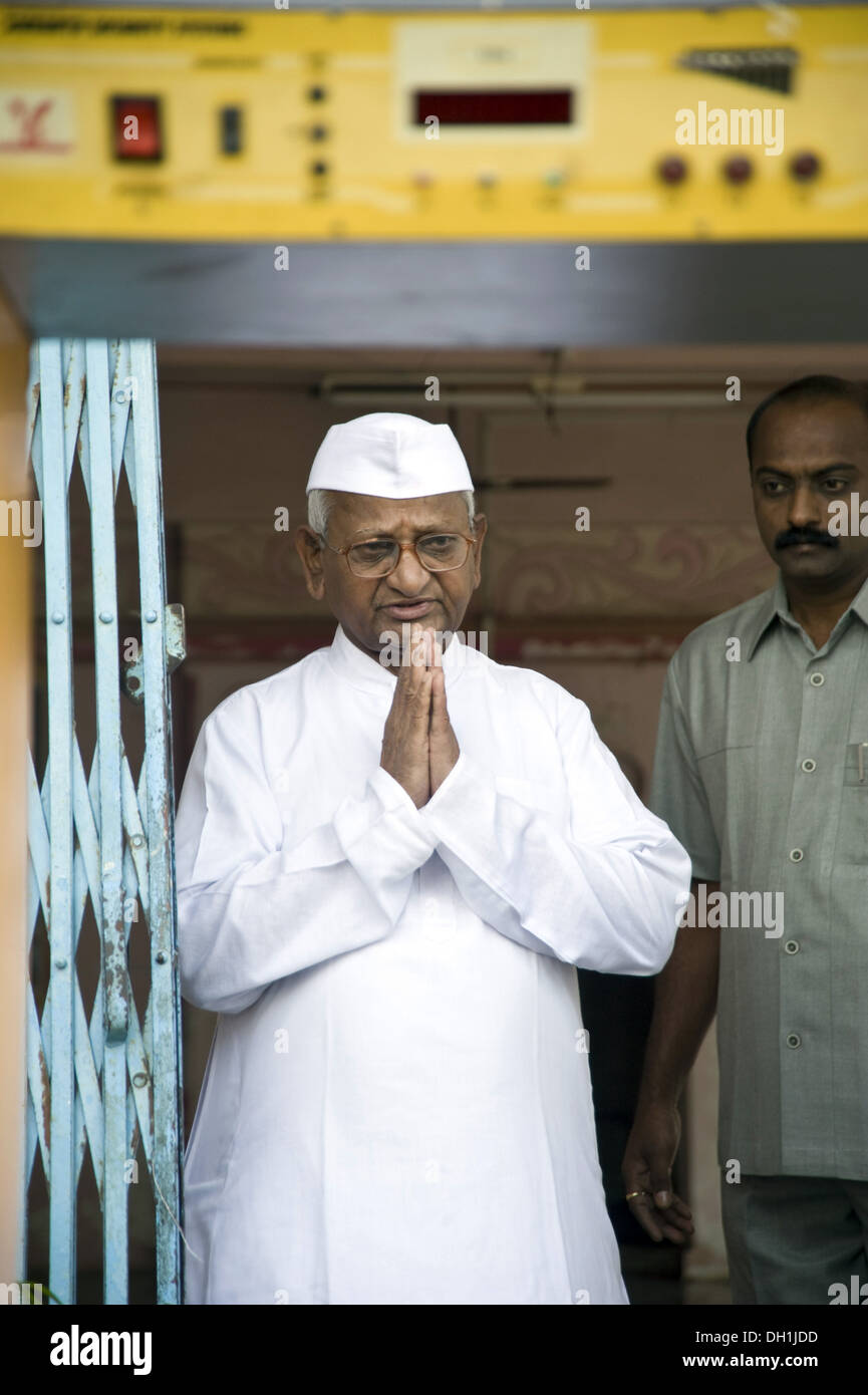 Anna Hazare , Indischer Sozialaktivist , Kisan Baburao Hazare führte Bewegungen, um die Transparenz der Regierung zu erhöhen und zu untersuchen und zu bestrafen Korruption , Stockfoto