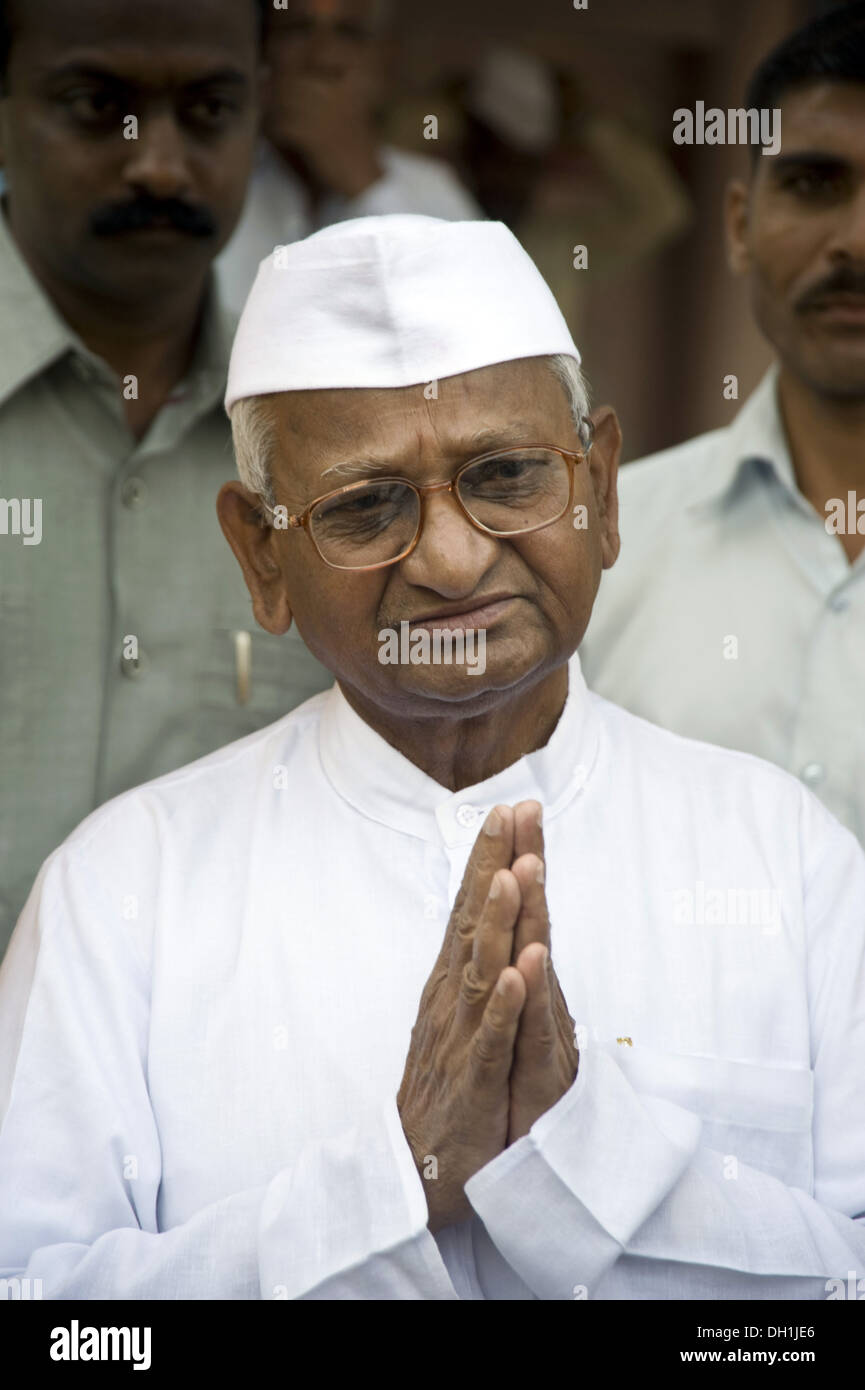 Anna Hazare , Indischer Sozialaktivist , Kisan Baburao Hazare führte Bewegungen, um die Transparenz der Regierung zu erhöhen und zu untersuchen und zu bestrafen Korruption , Stockfoto