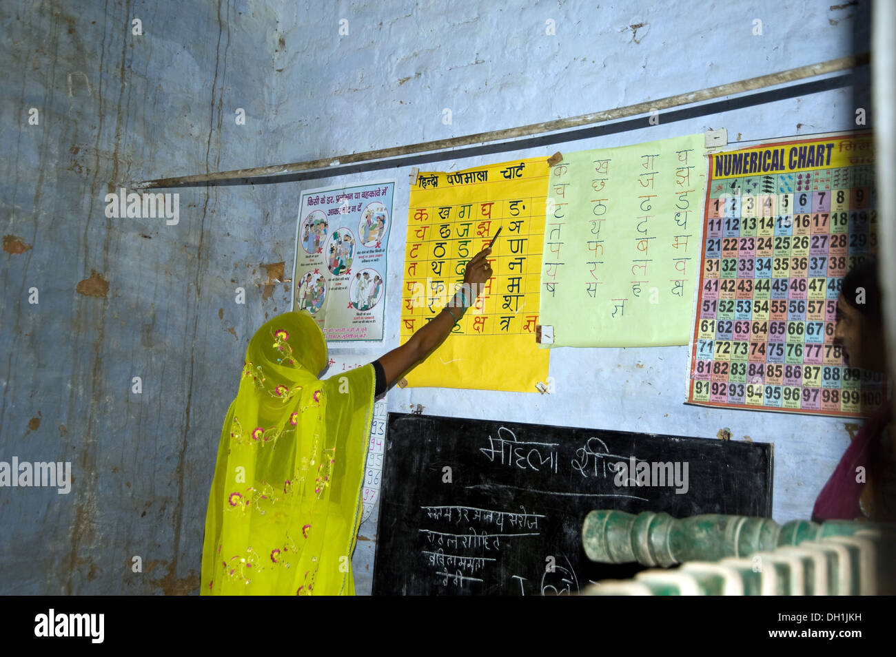 indische ländliche Frau Lehrer Unterricht Dorf Klasse Zimmer Uttar Pradesh Indien Asien Stockfoto