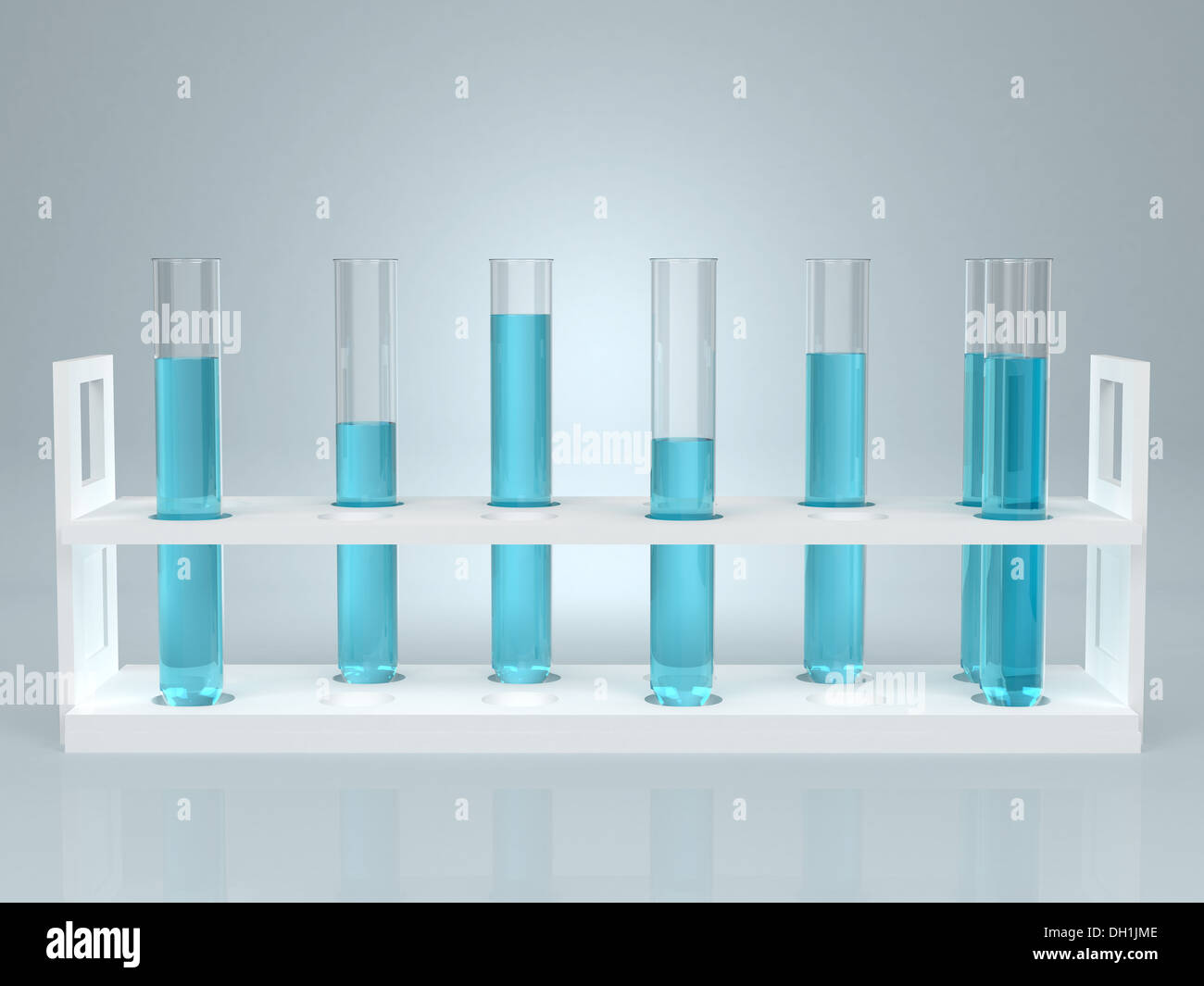 Reagenzglas mit blaue Flüssigkeit. Computergenerierte Stockfoto