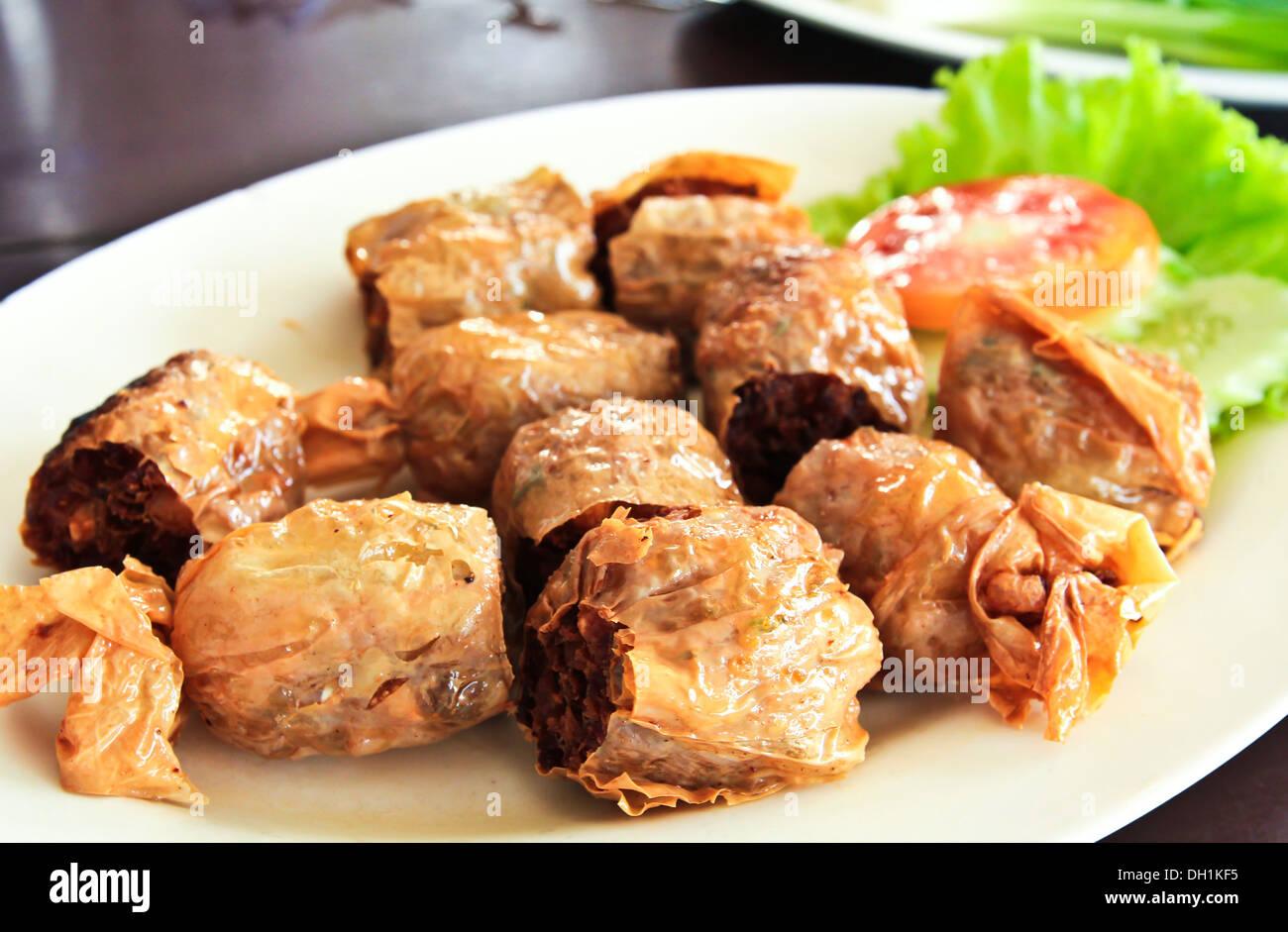 Thai-Food, gebratene Krabbenkuchen. Stockfoto