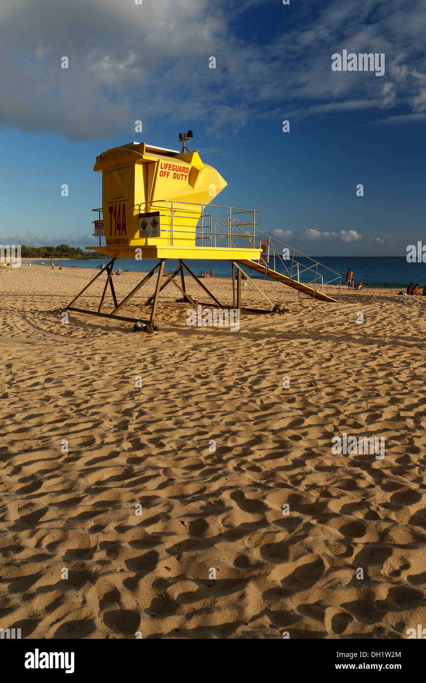 Rettungsschwimmer-Turm, Big Beach, Makena State Park, Maui, Hawaii, USA Stockfoto