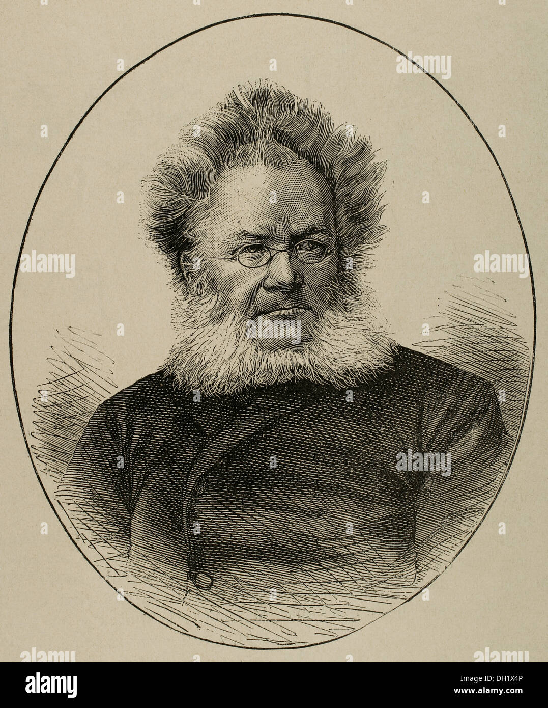 Henrik Ibsen (1828-1906). Norwegischer Dramatiker. Gravur in der katalanischen Abbildung, 1893. Stockfoto