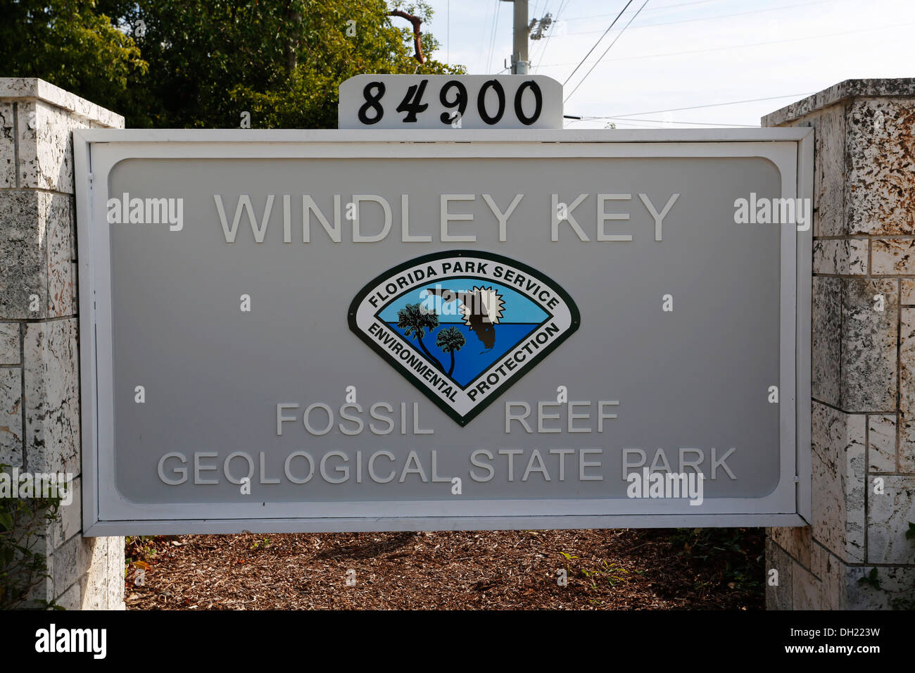 Zeichen, Windley Key fossilen Riff geologischen State Park, Windley Key, Florida Keys, Florida, Vereinigte Staaten von Amerika Stockfoto