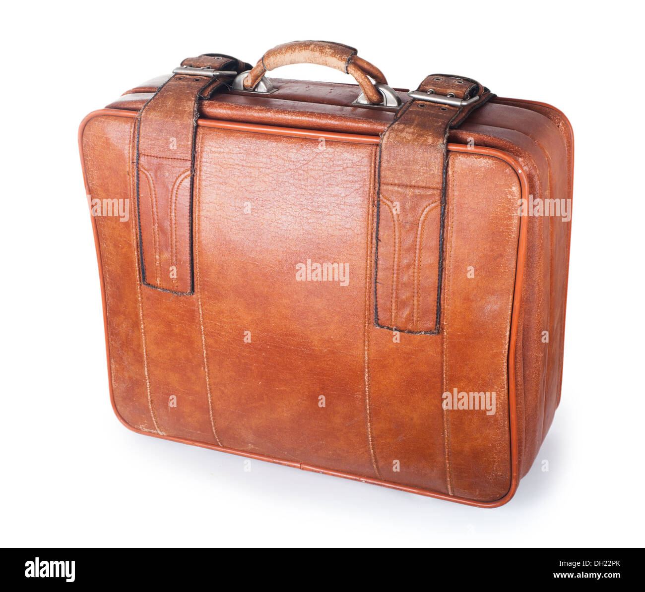 Alte Leder Koffer isoliert auf weißem Hintergrund Stockfoto