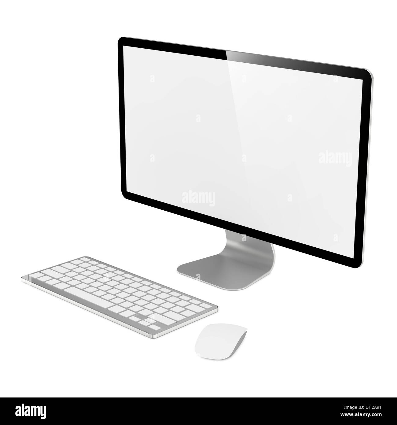 Computer-Monitor mit Maus und Tastatur. Stockfoto