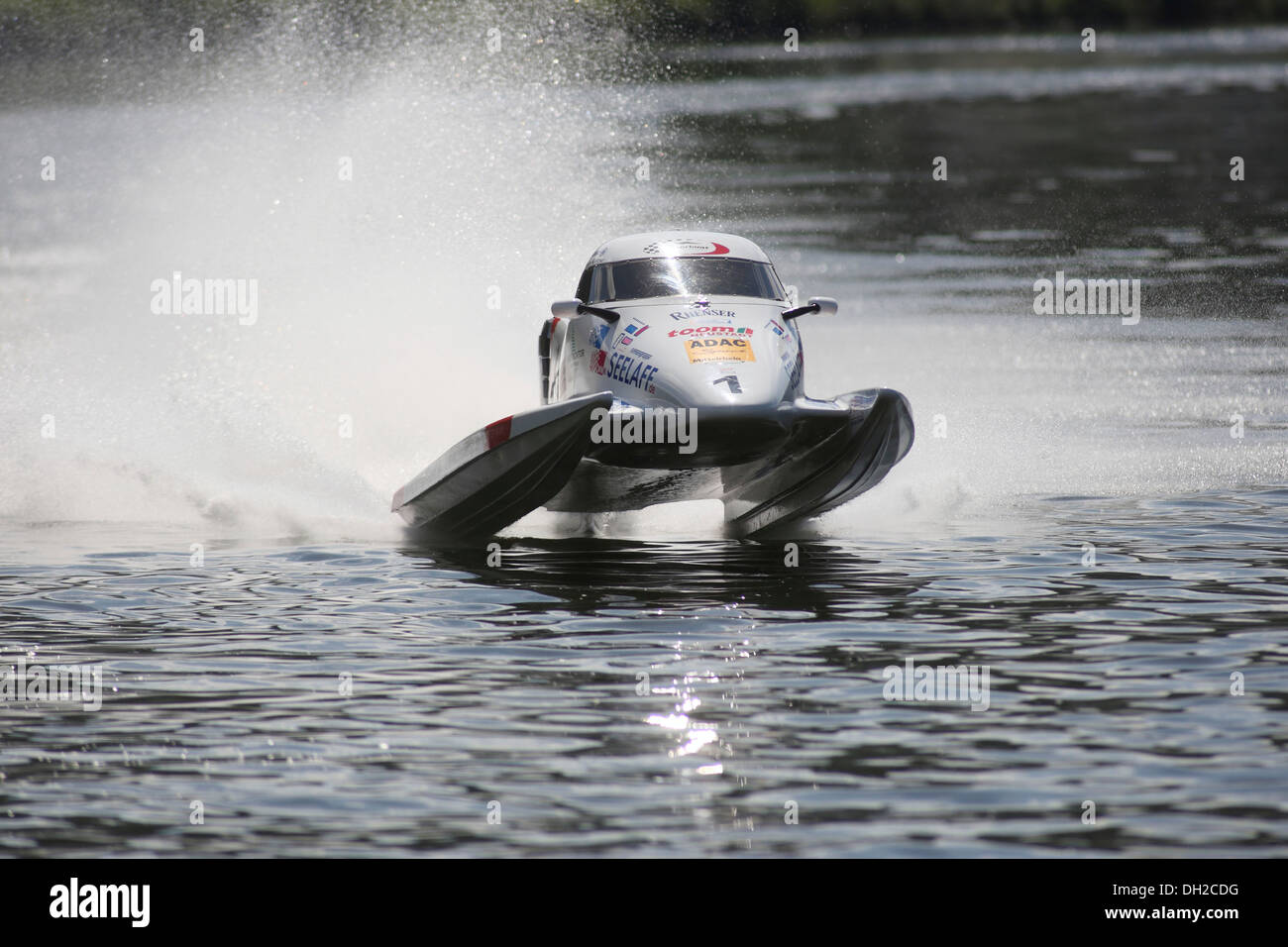 Motorboot, internationale Autorennen Boot an der Mosel bei Brodenbach, Rheinland-Pfalz Stockfoto