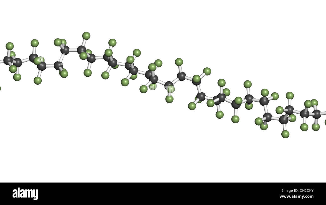 Polytetrafluorethylen (PTFE) Polymer, -lineare Fragment (Detail). Als Schmiermittel und in Antihaft-Kochgeschirr Stockfoto