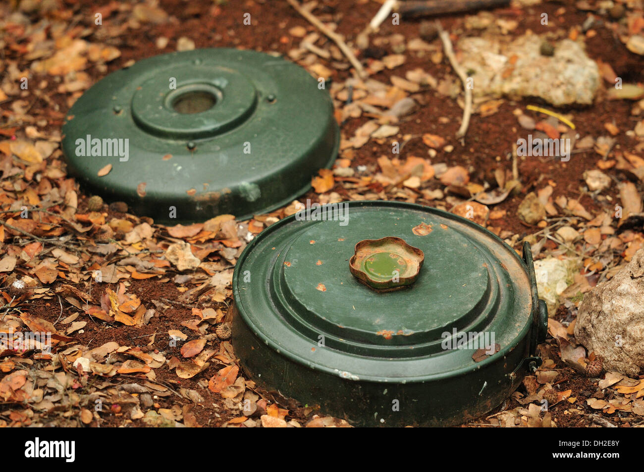 Die M15 ist mir eine große kreisförmige US-Anti-Panzer blast mir, Mleeta, Hisbollah-Museum, Süd-Libanon. Stockfoto